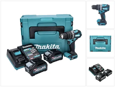 Imagen del producto de Taladro atornillador de percusión a batería Makita HP 002 GM201, 40 V, 64 Nm, sin escobillas + 2 baterías de 4,0 Ah + cargador + Makpac