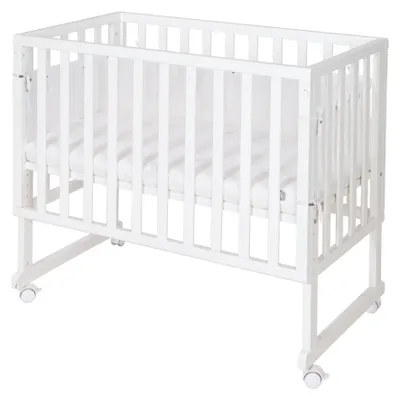 Produktbild von roba Stuben- & Beistellbett safe asleep® 3 in 1 - 45 x 90 cm - Höhenverstellbar - Komplettes Anstellbett mit Matratze + Canvas Barriere
