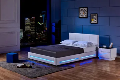 Produktbild von HOME DELUXE - LED Bett Asteroid - Weiß, 160 x 200 cm - inkl. Lattenrost I Polsterbett Design Bett inkl. Beleuchtung