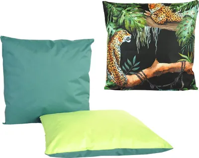 Produktbild von JACK 3er Set Outdoor Lounge Kissen 45x45cm 1x Motiv + 2x Wende Dekokissen inkl. Füllung Wasserfest Sitzkissen Garten Stuhl, Farbe:Leoparden