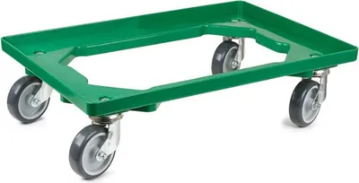 Produktbild von Transportroller für Euroboxen 60x40cm mit Gummiräder grün | Offenes Deck | 2 Lenkrollen & 2 Bockrollen | Traglast 300kg | Kistenroller Logistikroller Rollwagen Profi-Fahrgestell