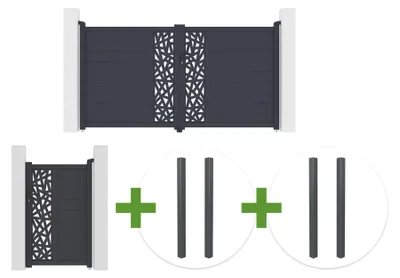 Produktbild von RUIVO 3 m H. 160 cm graues Aluminium-Schwingtor + RUIVO 1 m H. 160 cm Fußgängertor + 4 Pfosten