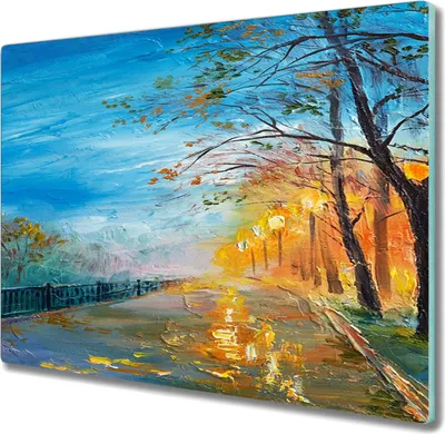 Produktbild von Coloray Hackbrett Küchenbrett Kochplattenabdeckung Schneidebrett Herdabdeckplatte 60x52 cm - Bäume Park Lampe