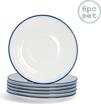 Produktbild von Nicola Frühling Farmhouse Espresso Untertasse - 13cm (5" ) - Weiß / Blau - Packung mit 6