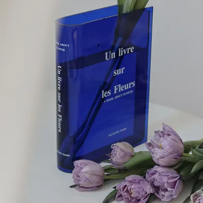 Image de (Bleu) Vase pour fleurs de livres - Vase pour fleurs de livres en acrylique transparent, vase de bureau, vase pour livres pour des espaces floraux esthétiques (ne contient pas de fleurs)
