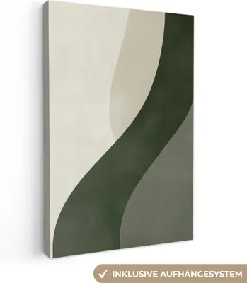Produktbild von Leinwand Bilder 80x120 cm - Japandi - Linie - Beige - Grün, Bild Modern, Wanddeko, Gemälde