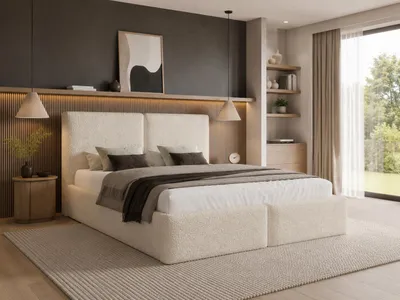 Produktbild von Emlar Polsterbett Estelle 140x200 cm - Designerbett mit Bettkasten & Metalllattenrost - Bouclé-Stoff - Doppelbett mit Stauraum Beige (Quelle 02)