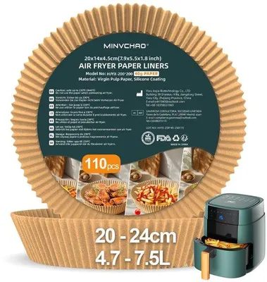 Immagine prodotto di Carta da forno per friggitrice ad aria, 110 fogli, 20-24 cm, per 4,7-7,5 L, per friggitrice ad aria.