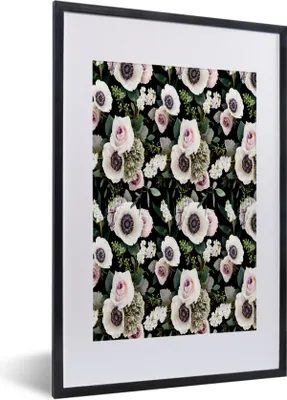 Produktbild von MuchoWow® MuchoWow® Gerahmtes Poster Blumen - Anemone - Rosen 40x60 cm - Poster mit zchwarzem Bilderrahmen - Poster in Rahmen