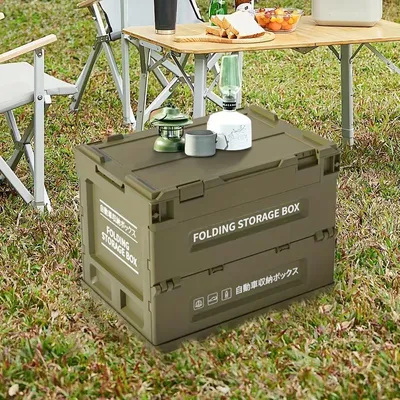 Zdjęcie produktu dla Składane pudełko do przechowywania na kempingu 36×26×28 cm Przenośne pudełko do organizera bagażnika samochodowego Odporne na zużycie Składane pudełko do przechowywania na kempingu, zielone