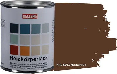 Produktbild von OELLERS Heizkörperlack DIY 1L – RAL 8011 Nussbraun | Heizkörperfarbe & Heizungsfarbe | Hochdeckender Heizungslack | Hitzebeständig & langlebig