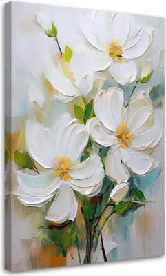 Immagine prodotto di Quadro su tela Bianco Fiori dipinti Natura 70x100 Feeby Bianco quadro da parete pronto per essere appeso