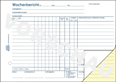 Produktbild von Formularbuch Wochenbericht A5 VE=10x2x50 Blatt