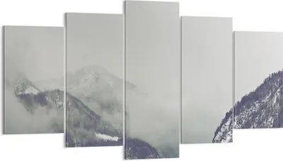 Produktbild von Bild auf Leinwand - Leinwandbild - 5 Teile - Berge Wald Nebel - 160x85cm - Wand Bild - Wanddeko - Wandbilder - Leinwanddruck - Bilder - Wanddekoration - Leinwand bilder - Wandbild - EA160x85-4270