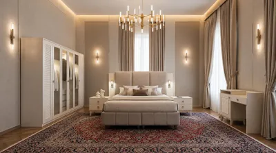 Image de Ensemble de chambre à coucher lit moderne, commode, tables de chevet