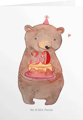 Produktbild von Mr. & Mrs. Panda Klappkarte Bär Torte 30. Geburtstag - Weiß - Geschenk, Happy Birthday, einladungskarten, Geburtstagskarten, Kuchen, Geburtstagskarte, Grußkarten