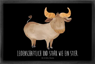 Produktbild von Mr. & Mrs. Panda Schmutzmatte Sternzeichen Stier 40 x 60 cm - Schwarz - Geschenk, Geburtstag Mai, Schmutzfangmatte, Rind, April, Bodenvorleger, fußmatte, Fussmatte, Ochse
