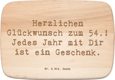 Produktbild von Mr. & Mrs. Panda Schneidebrett Spruch 54. Geburtstag - Transparent - Geschenk, Dankbarkeit, Holzbrettchen, brotbrett, Holzbrett, Happy Birthday, Frühstücksbrettchen