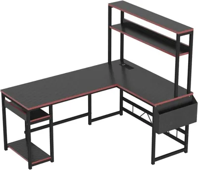 Imagen del producto de Escritorio de gaming en forma de L - Ideal para trabajar desde casa - Con puertos de carga integrados - 160 x 120 cm - Color negro