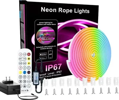 Produktbild von INF 30M RGBIC LED Neon Seil Licht - 72 LEDs/M, Bluetooth, Fernbedienung, EU Stecker