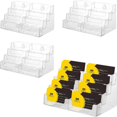 Zdjęcie produktu dla Uchwyt na wizytówki 20x10x10 cm, 8 przegródek, 4 sztuki, akryl, do biura