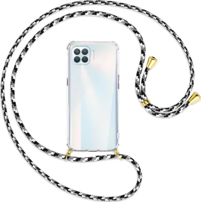 Produktbild von Handykette Backcover-Schutzhülle mit Band (Metall goldfarben) für Oppo A93 - schwarz/grau/weiß