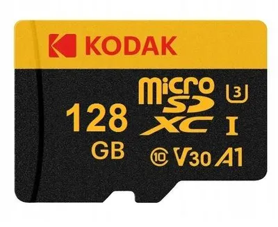 Zdjęcie produktu dla KODAK microSDXC 128GB UHS-I U3 V30 A1 – Karta pamięci 4K + Adapter SD