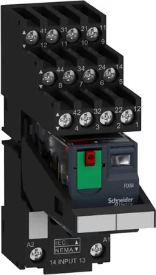 Image de Relais miniature à enfichage Schneider Electric avec LED RXM, 4 contacts inverseurs, CA, 230 V, 6 A, bornes à vis (RXM4AB2P7PVS)