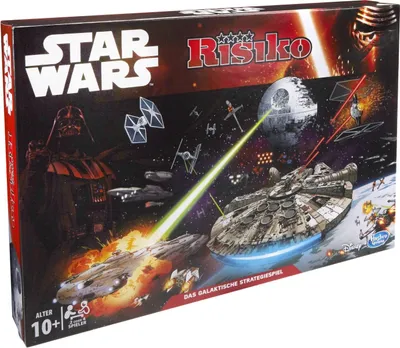 The image shows the box of the Hasbro Gaming Risiko Star Wars board game, featuring iconic Star Wars imagery and characters.