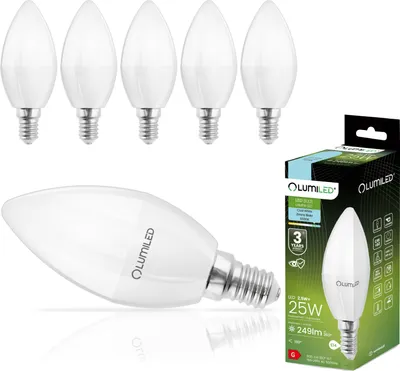 Produktbild von LUMILED B35 E14 LED Lampe 2,5W (ersetzt 25W), 249 Lumen, Kerze Milch Glas Leuchtmittel in Kerzeform 6500K Kaltweiß Birne Lampen 180° Grad Abstrahlwinkel Glühbirnen Kerzenbirnen 6er-Pack