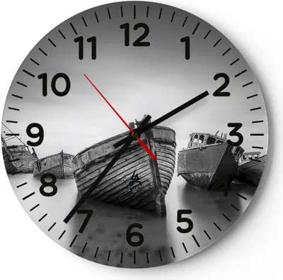 Produktbild von Wanduhr - Rund - Glasuhr - Łódź Wrack Schiff - 30x30cm - Schleichendes Uhrwerk - Lautlos - zum Aufhängen bereit - Dekoration Modern - Wanddekoration aus Glas - C4AR30x30-4999