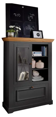 Produktbild von Hochschrank aus massivem Kiefernholz in Grau (BxHxT 108x152x42 cm)