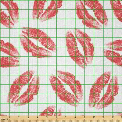 Image de ABAKUHAUS tissu microfibre vendu au mètre, motif féminin répétitif avec imprimé lèvres rouge à lèvres, amour et romantisme, 1 m (230 x 100 cm), rose foncé et blanc