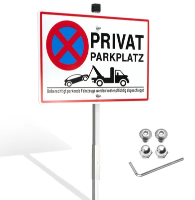 Produktbild von Privatparkplatz Schild, Aluminium Parkplatzschild, 30 × 20 cm, Parkverbotsschild Privat, UV-beständig, wasserfest, rostfrei, mit Bohrlöchern – #2 30*20CM Privatparkplatz Schild