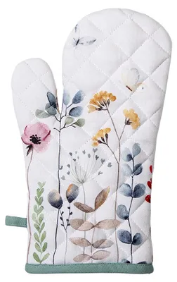 Produktbild von Clayre & Eef Ofenhandschuh 18x30 cm Weiß Grün Baumwolle Blumen