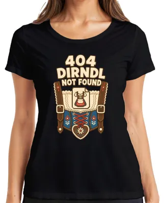 Productafbeelding van 404 Dirndl niet gevonden. Grappig Oktoberfest-shirt, alternatief voor een lederhosen. Dames T-shirt, zwart, maat XL