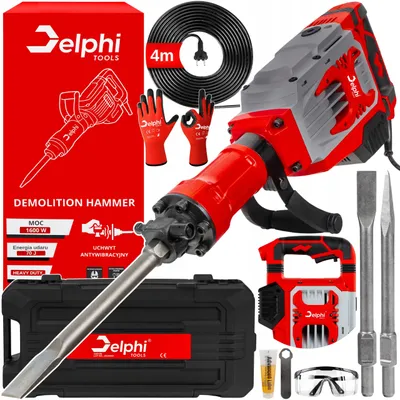 Image de Marteau démolisseur Delphi Tools 70 J 1600 W HEX 30 refroidi à l’huile avec 2 burins et mallette
