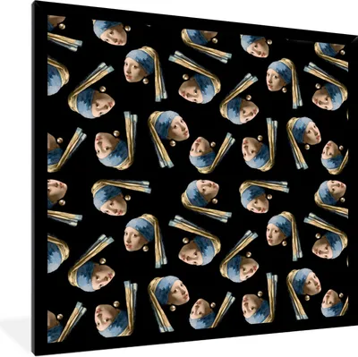 Produktbild von MuchoWow® Gerahmtes Poster Schnittmuster - Das Mädchen mit dem Perlenohrring - Vermeer 40x40 cm - Poster mit Schwarzem Bilderrahmen Wandposter Rahmen Foto Bilder - Mit Rahmen - Wanddekoration Schlafzimmer