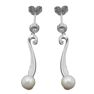 Produktbild von Ohrstecker Ohrring 34x6mm Ohrhänger mit Zuchtperle 6mm und Zirkonia rhodiniert Silber 925 silber 34x6mm