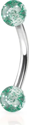 Produktbild von viva-adorno 1,2 x 8 x 4mm Piercing Banane Augenbrauenpiercing Chirurgenstahl Glitzer Glitter Kugeln Kunststoff in verschiedenen Farben Z278, Grün