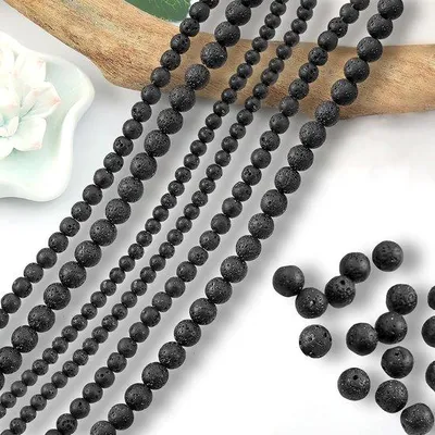 Produktbild von Natürliche Lavakralen - Glückssteinperlen aus Vulkanischem Stein - 420 Stück in 3 Größen