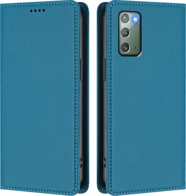 Produktbild von Handyhülle für Samsung Galaxy Note 20, Kunstleder Klapphülle Stoßfeste Magnetische Hülle mit Ständer Blau
