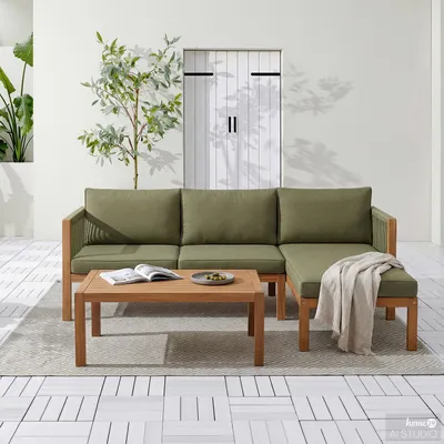 Produktbild von home24 Loungeset - 3-teilig - Akazie Massiv / Polyester