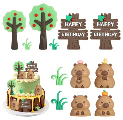 Immagine prodotto di 12 decorazioni per torte a forma di capibara, ideali per feste di compleanno