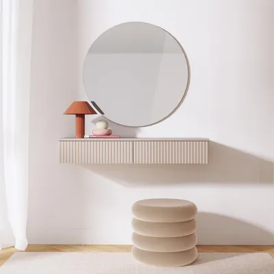 Produktbild von BEAUTYSOFA | Hängender Schminktisch SOFT Kaschmir 100cm, Konsolentisch mit 2 Schubladen und geriffelten Fronten, Push-to-Open-System