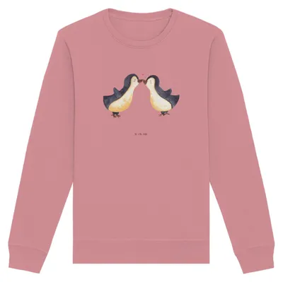Produktbild von Mr. & Mrs. Panda Bio Pullover Pinguin Liebe Größe M - Canyon Pink - Geschenk, Freundin, Sweatshirt, Pulli, Sweater, Hochzeitstag, Rundhals, Jahrestag, Vertraut, Verlobung