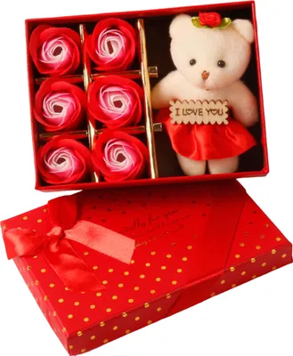 Produktbild von 1 Box Rose Geschenkbox auf auffällige romantische Seife Rose Blumenbären Puppe Valentinstag Duft Blumen Party Supply-Rot