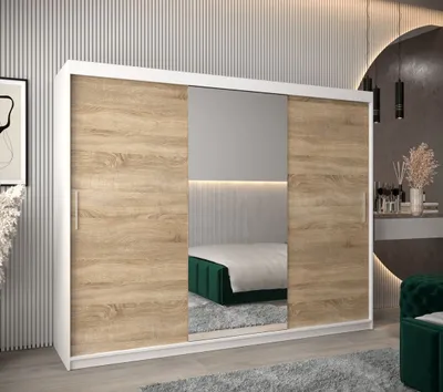 Produktbild von Schwebetürenschrank mit einer Breite von 250 cm TIMEA 1 – Weiß / Eiche Sonoma