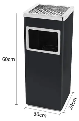 Produktbild von 48 l Mülleimer aus Edelstahl - Küchen- und Hotelabfalleimer - Freistehender Aschenbecher - Rechteckig - Mit Inneneimer - Schwarz