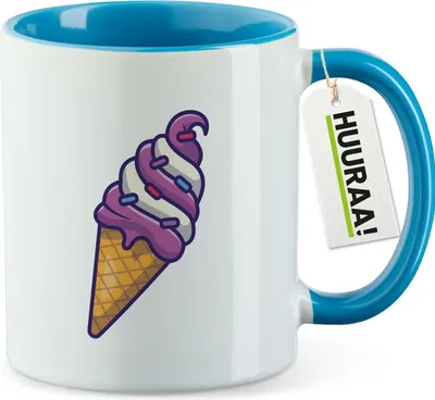 Produktbild von Huuraa Kaffeetasse Eiscreme Comic 330ml Blau Keramik Kaffeebecher Geschenkidee